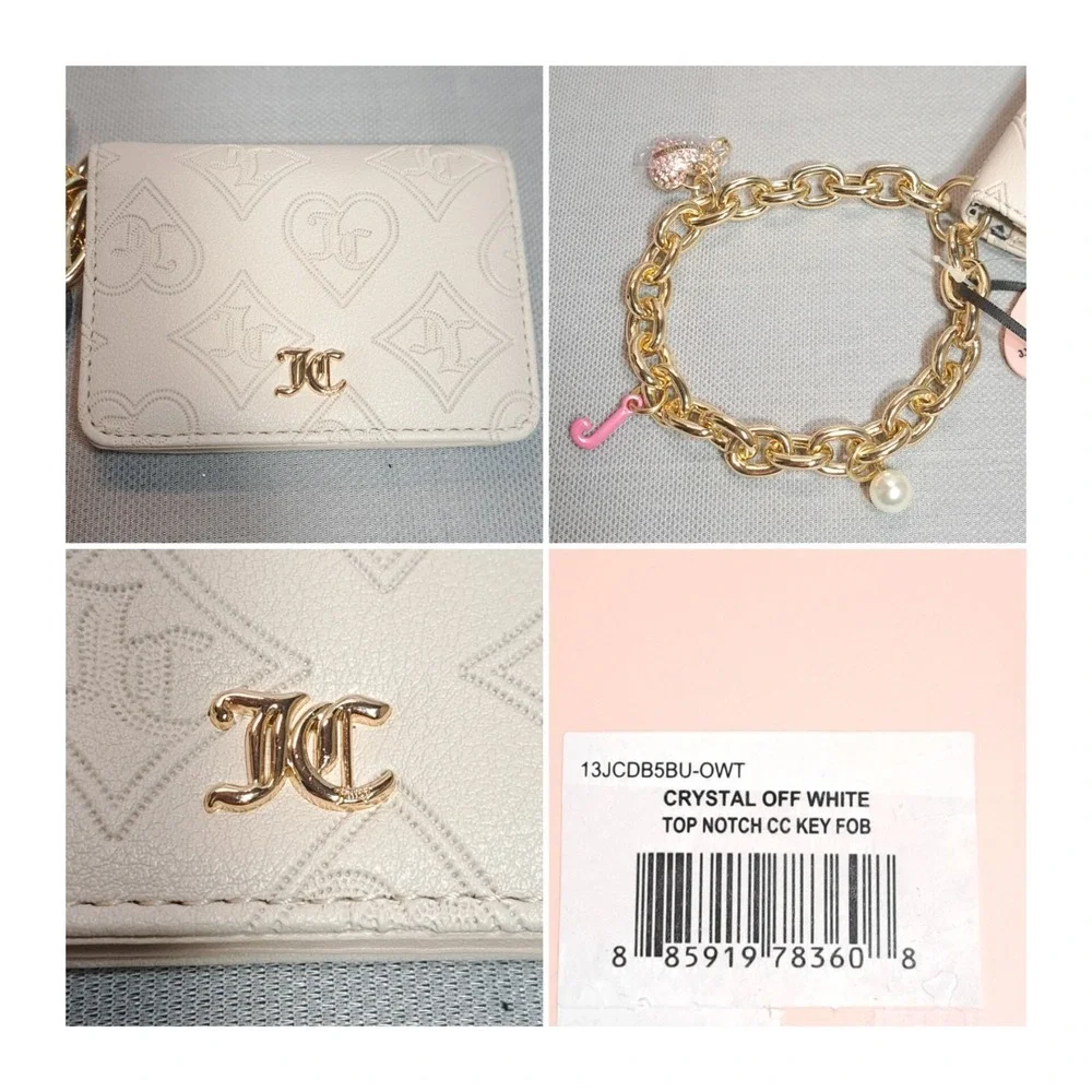 Juicy Couture‎ Wristlet Wallet Beige Crystal Off White Top Notch CC Key Fob